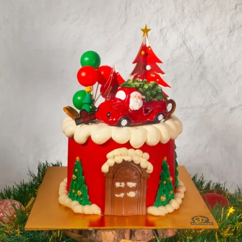 Red Santa House Theme Cake